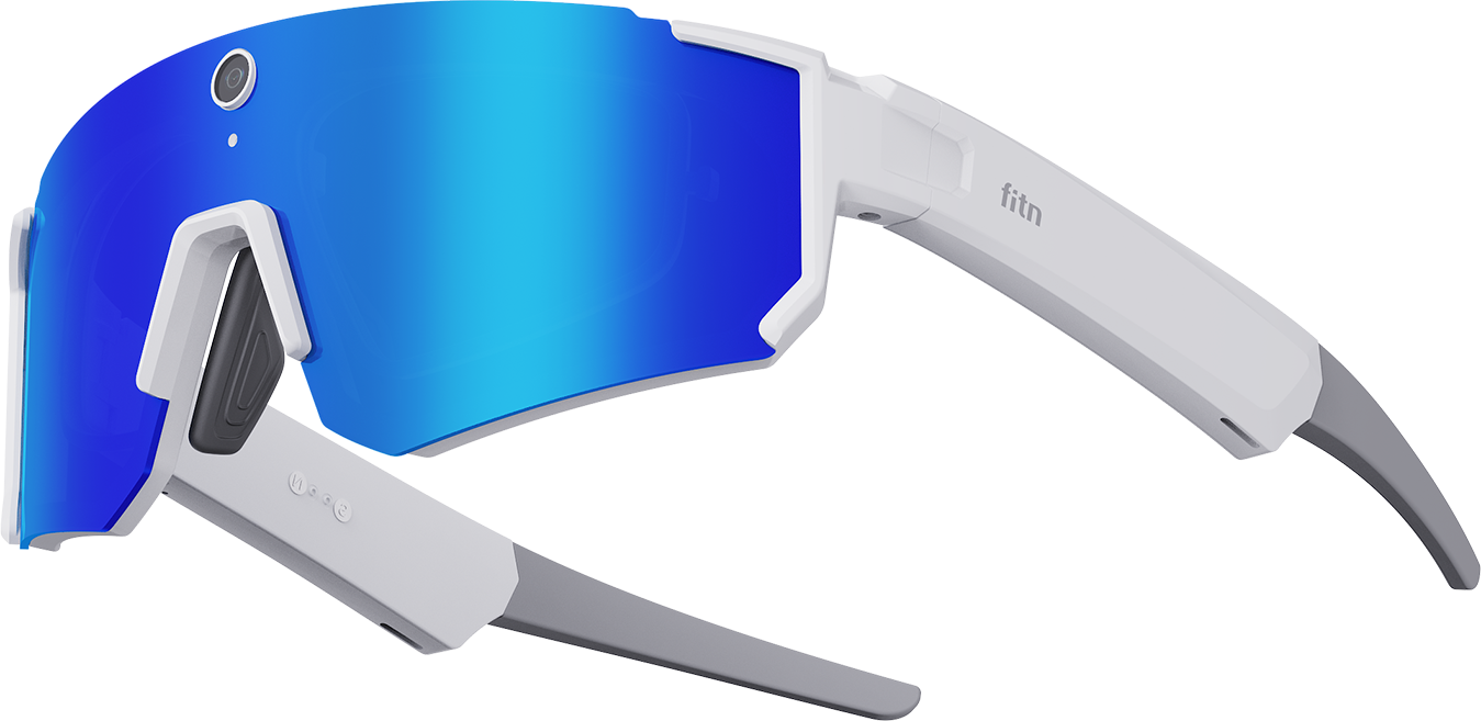 fitn Smart Glasses side profile — open-ear audio and AI assistant wearable sports design