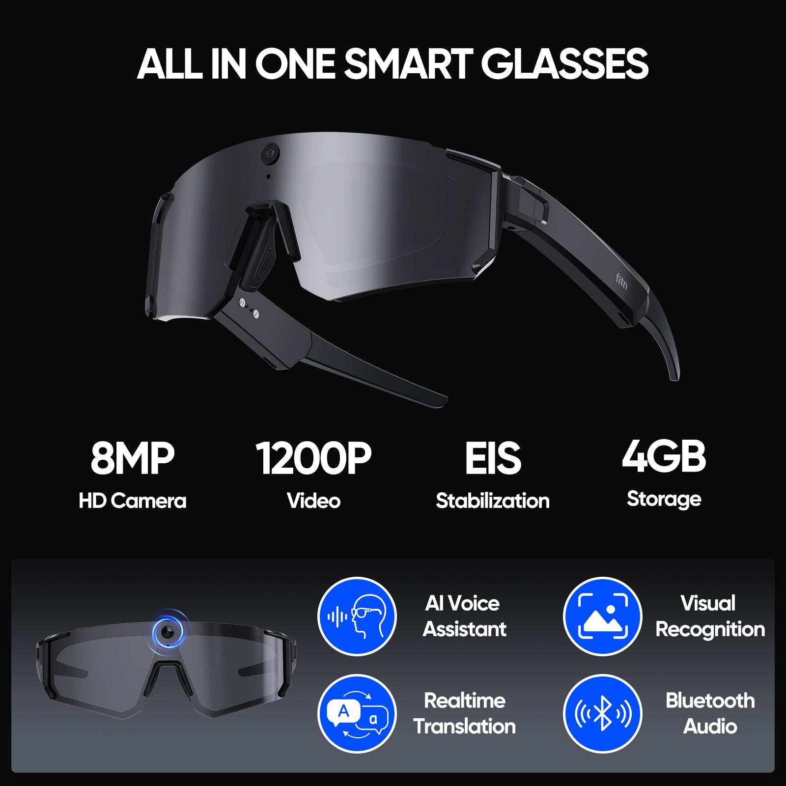 FITNAI Smart Glasses — HD Camera, AI Assistant & Open-Ear Audio