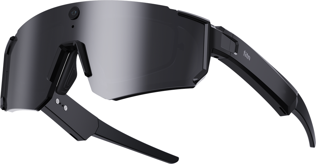 fitn Smart Glasses front view — lightweight AI sports camera glasses with 1200P POV camera