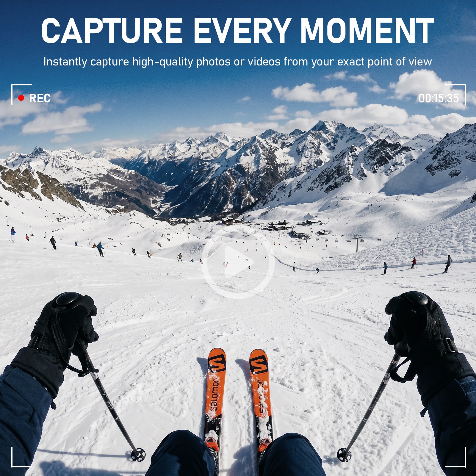fitn V03 Pro hands-free POV recording — capture every moment while skiing, 1200P 30fps camera