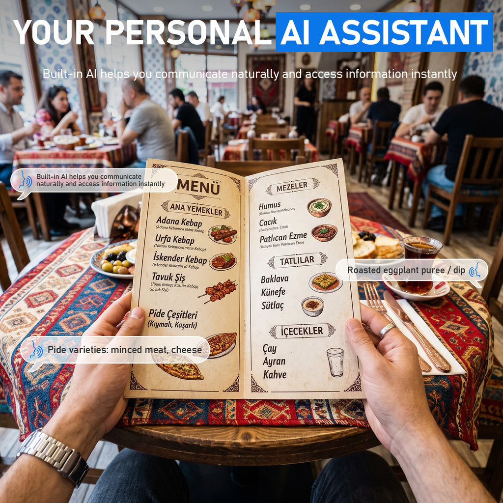 fitn V03 Pro AI assistant — real-time menu translation powered by ChatGPT via DA ECHO app