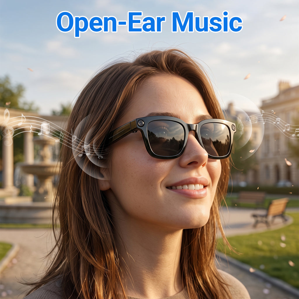 Gafas inteligentes fitn — Cámara POV de 8MP, Asistente de IA y audio de oído abierto | V03 Pro